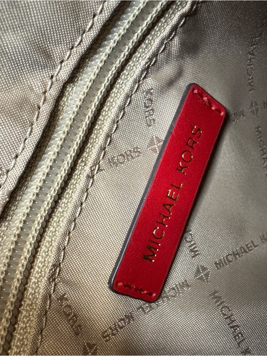 Michael Kors Hope Medium Messenger Bag Flame Red & Brown Satchel Purse w/ Strap - Picture 10 of 10